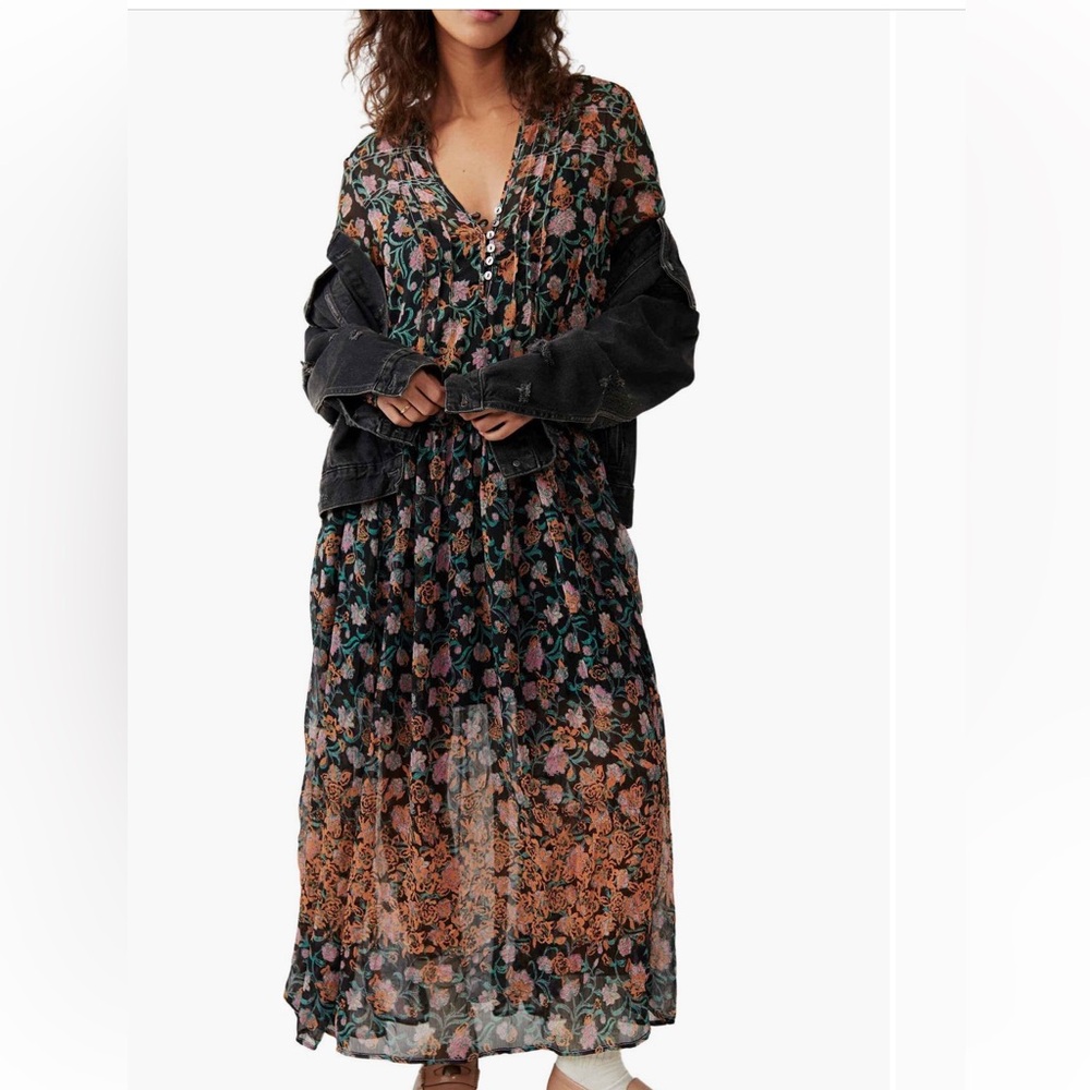 Free people see it through floral long sleeve maxi dress